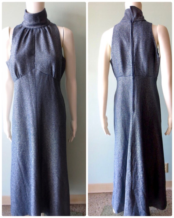 Chic Vintage 1970's Blue Silver metallic Lurex Tur