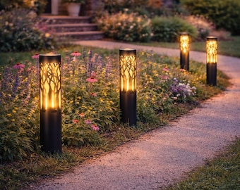 Solar Garden Light Warm White, Outdoor Metal Pathway Lamp, Solar Powered Landscape Lighting
