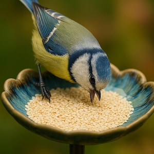 Ceramic Bird Feeder – Handcrafted Garden Flower Dish for Birds, Bees & Butterflies | Outdoor Nature Decor on Metal Stake