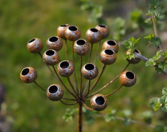 Rustic Metal Flower Garden Stake: Handmade Exotic Bloom.