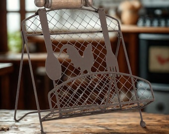 Soporte de metal rústico para libros de cocina, decoración de cocina con forma de gallo