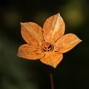 Rustic Metal Lily Flower \\ Weathered Steel Garden Stake \\ Handmade Yard Decor