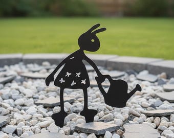 Metalowy palik ogrodowy w kształcie królika, ozdoba do ogrodu w kształcie królika, ozdoba do wiejskiej rabatki kwiatowej