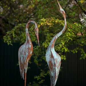 Set of 2 Metal Heron Garden Sculptures,Handmade Garden Art Decor