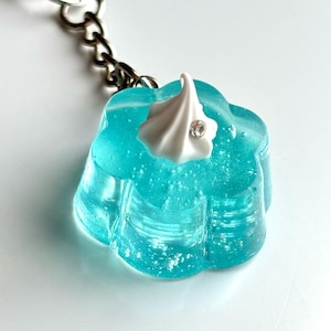 cute jelly pudding with whipped cream resin charm keychain
