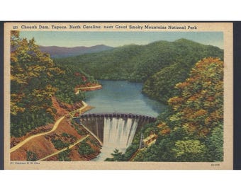 Postal vintage de la presa Cheoah, Tapoco, Carolina del Norte, Parque Nacional de las Montañas Humeantes