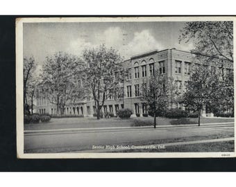 1950 Real Photo Postcard Senior High School Connersville Indiana RPPC Vintage