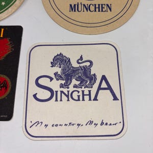 Vintage Beer Coaster Lot 7pc Heineken Paulaner HB Tiger Singha Bacardi Shanghai image 6