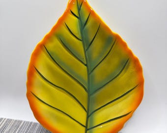 Boston Warehouse Ceramic Leaf Dish 8x6 Yellow Orange Hanging Fall Decor 2004