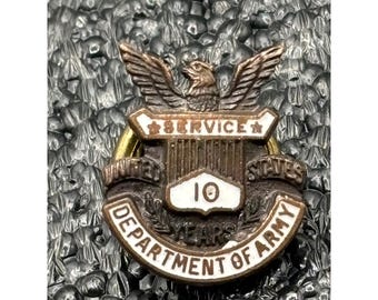 US Army 10 Years Service Enlisted Lapel Pin Badge Department of Army Military