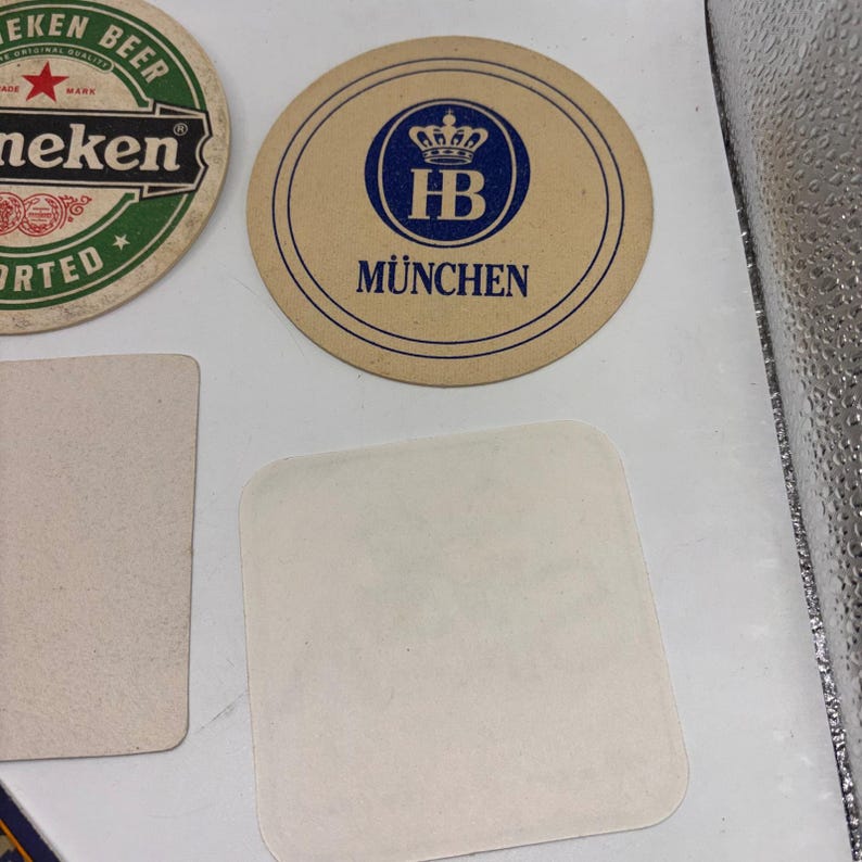 Vintage Beer Coaster Lot 7pc Heineken Paulaner HB Singha Tiger Bacardi Barware image 12