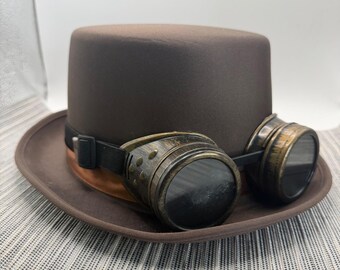 Steampunk Top Hat with Goggles Brown Copper Victorian Cosplay Costume Accessory