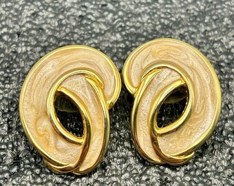 Vintage Gold Tone Marbled Swirl Knot Earrings 1980s Bold Statement Post Back