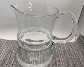 Vintage Clear Glass Pitcher Double Ring Banded Waist Water Juice Jug 7.5 Inch