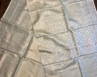 Vintage Banarasi Silk Zari Saree Silver Gold Floral Brocade Light Grey India