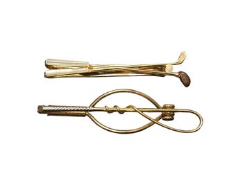 VTG Swank Tie Clip Lot Golf Clubs Fishing Rod Gold Tone dad grandpa retirement