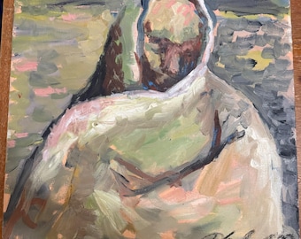 Original signiertes Ölgemälde 24x24 Moderne expressionistische figurative Porträtkunst