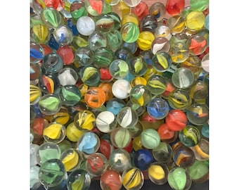 25 Count Mixed Glass Marbles Vintage Modern Cats Eye Multicolor Bulk Lot