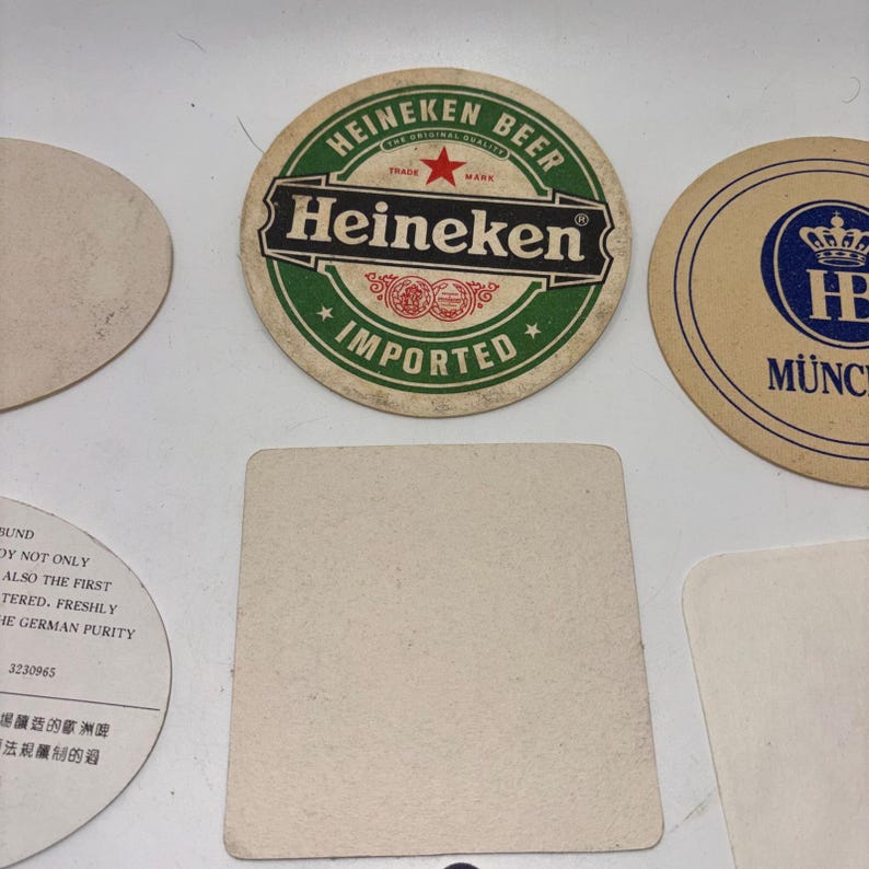 Vintage Beer Coaster Lot 7pc Heineken Paulaner HB Singha Tiger Bacardi Barware image 11