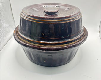 Vintage McCoy Pottery Brown Glazed Stoneware Dutch Oven 2qt Casserole Dish Lid