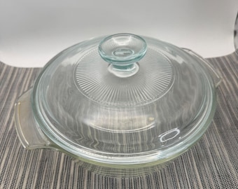 Vintage Fire King 1qt Glass Dish with Pyrex 22 65C 08 Lid Clear Round Casserole