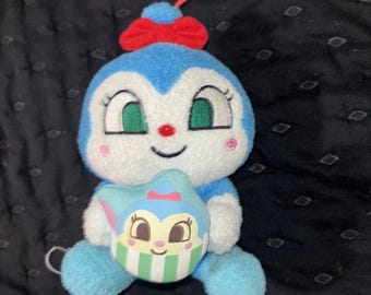Anpanman Kokin-chan Plush Mascot Blue Sega Toys Japanese Anime Keychain Toy US
