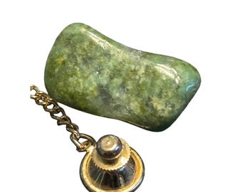 Vintage Jade Tie Tack Gold Tone Lapel Pin Mens Jewelry Accessory