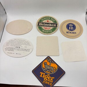 Vintage Beer Coaster Lot 7pc Heineken Paulaner HB Singha Tiger Bacardi Barware image 2