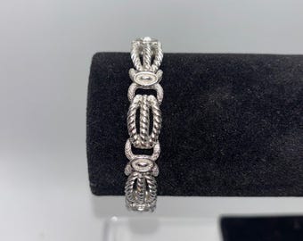 Vintage Crown Trifari Silver Tone Link Bracelet Twisted Rope Links 7"