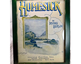 Vintage 1922 Irving Berlin Homesick Sheet Music Framed Barbelle Art Green Frame
