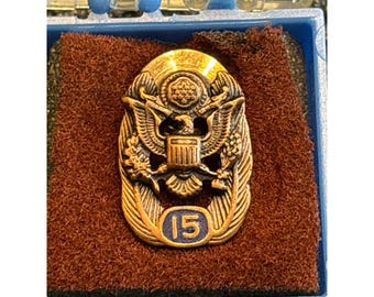 Vintage US Army 15 Years Service Lapel Pinback Badge Emblem Military Collectible