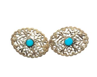 Southwestern Oval Sterling Silber Filigran Türkis Ohrringe Tribal