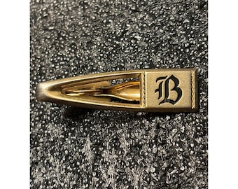 VTG Hickok Gold Tone Initial old English monogram B Tie Clip Bar Clasp Mens