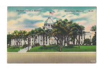 Cartão-postal antigo do Capitólio do Estado do Alabama, Montgomery, História Confederada, sem uso.