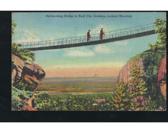 Vintage Swing-A-Long Bridge Rock City Gardens Lookout Mountain Postcard 1950s