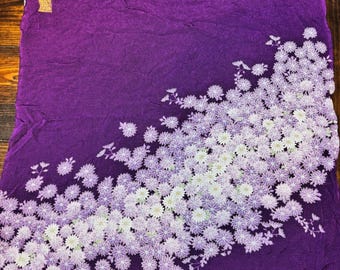 Vintage Nikkei Purple Silk Scarf Chrysanthemum Floral Print Japan 100% Silk