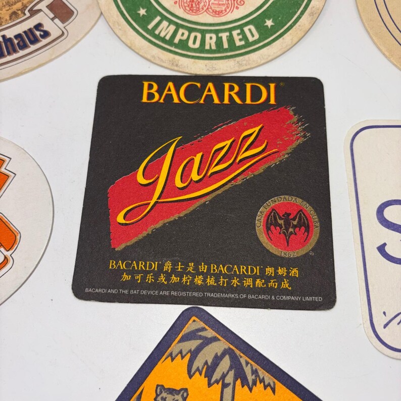 Vintage Beer Coaster Lot 7pc Heineken Paulaner HB Singha Tiger Bacardi Barware image 5