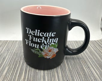 Spencer Gifts Delicate Fucking Flower Floral Mug Black Pink Ceramic Coffee Cup