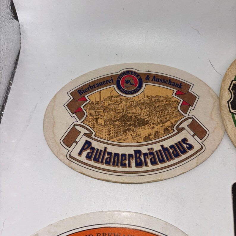 Vintage Beer Coaster Lot 7pc Heineken Paulaner HB Singha Tiger Bacardi Barware image 3