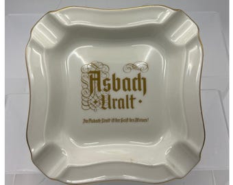 Vtg Asbach Uralt Brandy Porcelana Cenicero Publicidad Alemana Barware Gold Trim