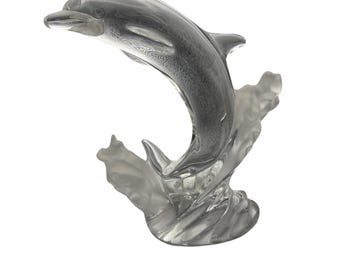 Lenox Clear Glass Crystal Dolphin Jumping Frosted Waves Figurine Germany