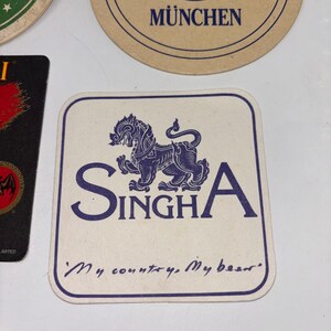 Vintage Beer Coaster Lot 7pc Heineken Paulaner HB Singha Tiger Bacardi Barware image 6