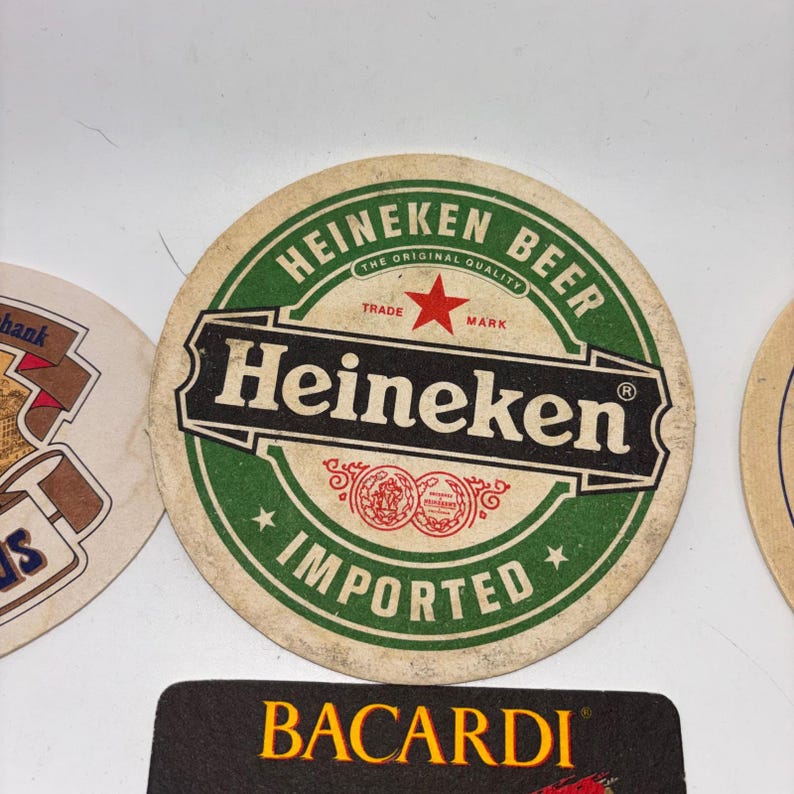 Vintage Beer Coaster Lot 7pc Heineken Paulaner HB Tiger Singha Bacardi Shanghai image 8