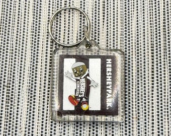 Vintage Hersheypark Keychain Hershey Bar Mascot Brown White Acrylic Souvenir