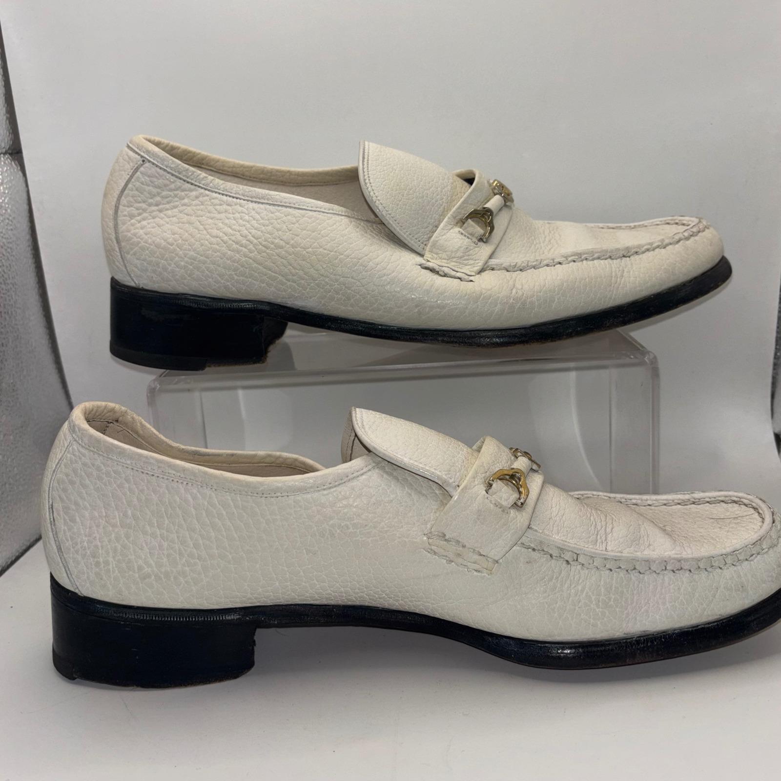 Vintage Florsheim Imperial Mens White Pebbled Leather Bit Horsebit Loafers 9.5 C Vintage Florsheim Imperial Mens White Pebbled Leather Bit  main image 4
