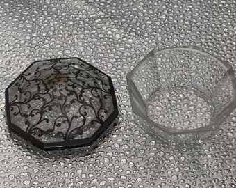 Argento 925 Italian Crystal Trinket Box Sterling Silver Overlay Octagon 2.5in