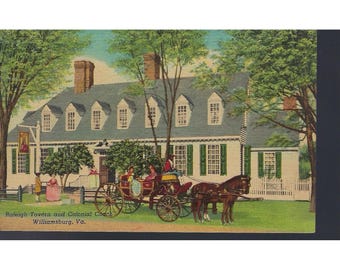 Raleger Gasthaus Kolonialpferdetrainer Williamsburg VA Weinlese-Postkarte Kunst