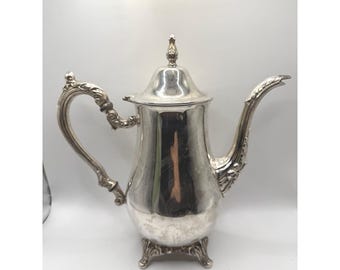 Oneida Silver Plated Coffee Pot Ornate Footed Tea Carafe Victorian READ Vintage