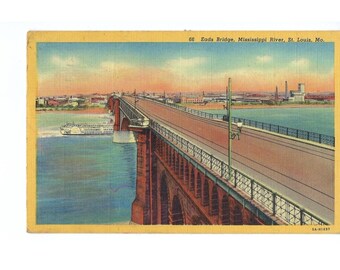 Vintage Eads Bridge Mississippi River St Louis MO Postcard Used 1950s