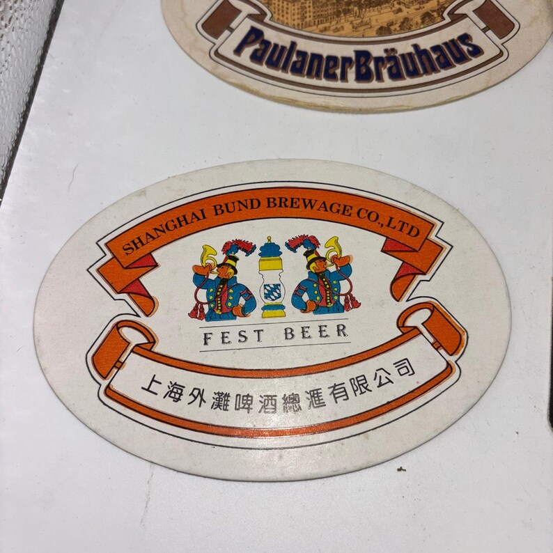 Vintage Beer Coaster Lot 7pc Heineken Paulaner HB Tiger Singha Bacardi Shanghai image 4